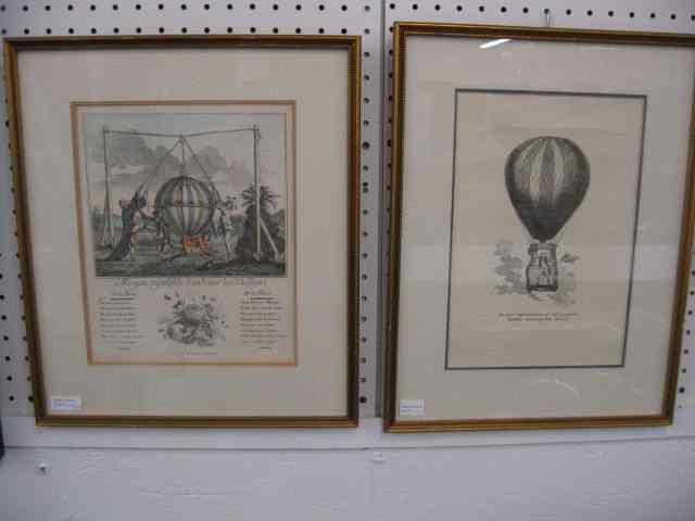 Appraisal: French Balloon Prints handcolored image area '' x - ''