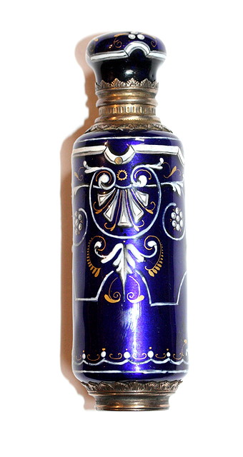 Appraisal: A CONTINENTAL GILT AND ENAMEL SCENT BOTTLE with painted scroll