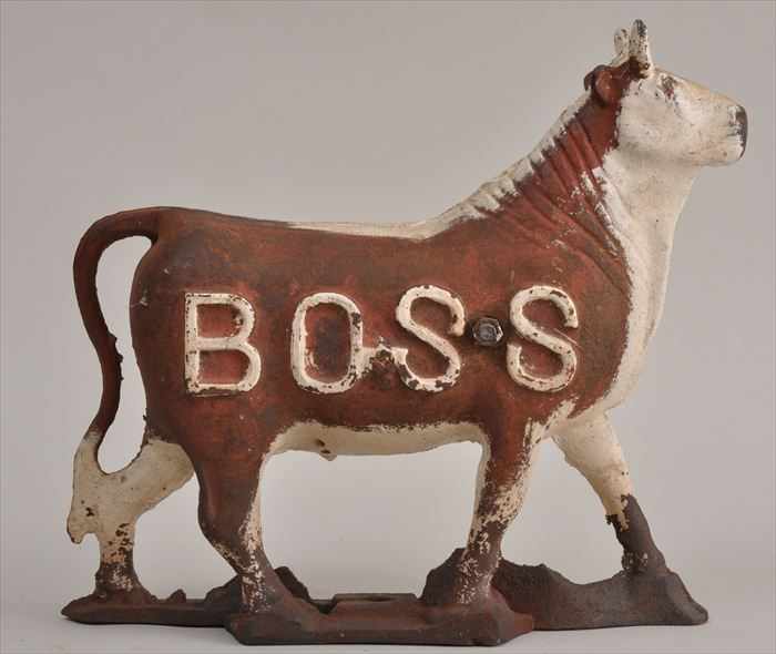 Appraisal: PAINTED CAST IRON COW-FORM FINIAL BOSS x in