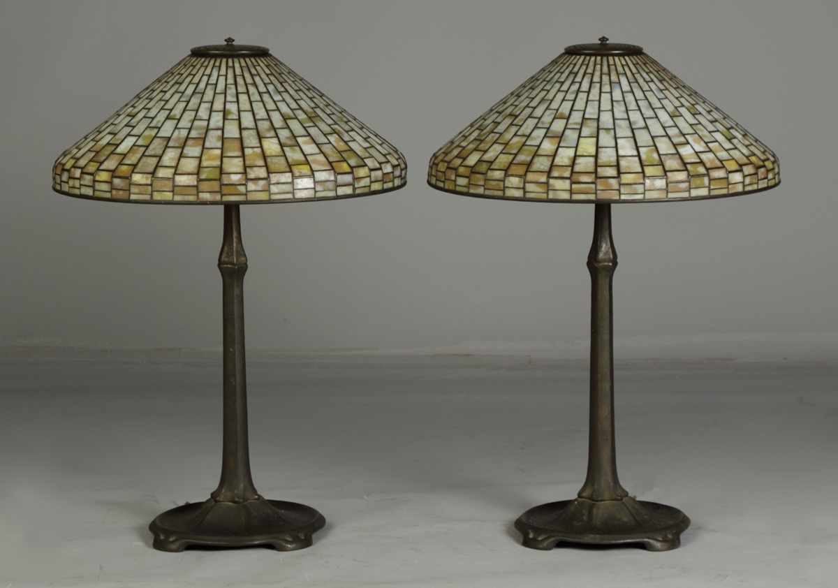 Appraisal: A Pair of Tiffany Studios Lamps Shades stamped Tiffany Studios