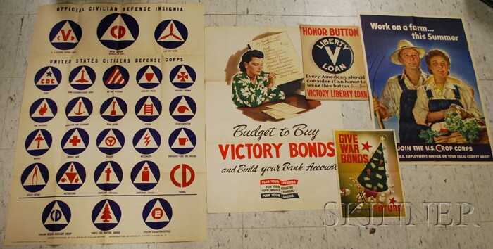 Appraisal: Five WWII Posters and Prints Morgan Douglas Work on a