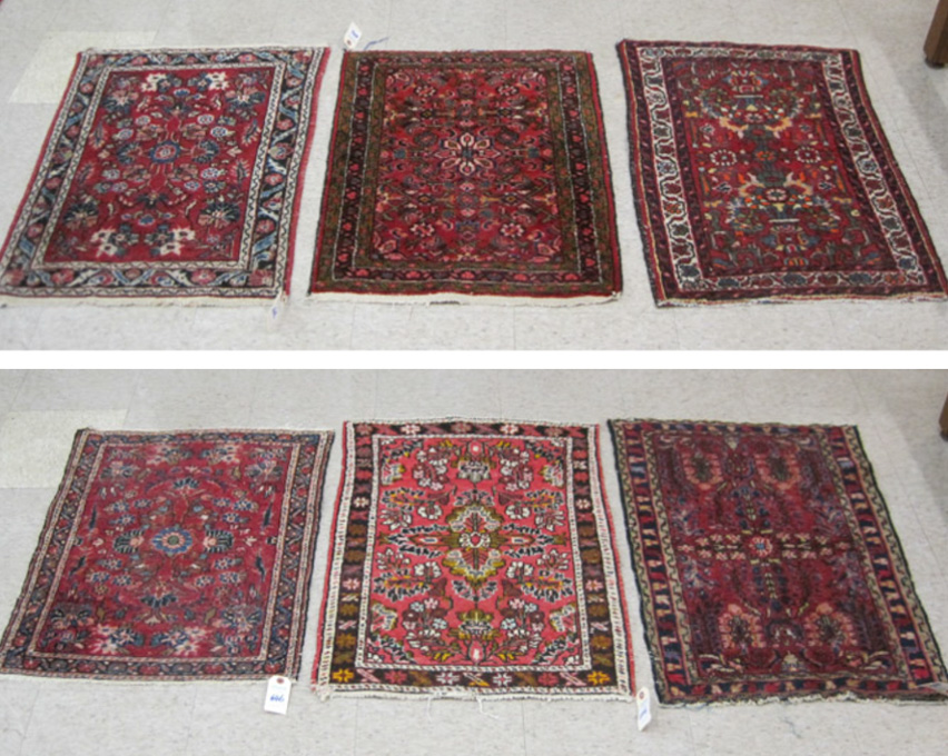 Appraisal: SIX SEMI-ANTIQUE PERSIAN MATS Persian Sarouks and Hamadans all floral