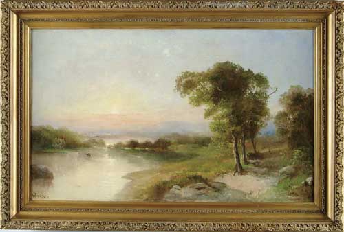 Appraisal: A GEORGE British American th Century LANDSCAPE WITH POND AND