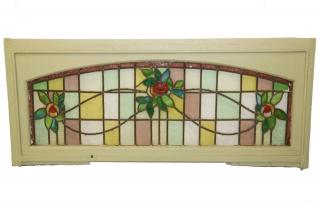 Appraisal: LARGE STAINED GLASS WINDOW American Arts Crafts Period Transom Window