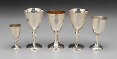 Appraisal: Five English silver goblets one with stepped base gilt interior