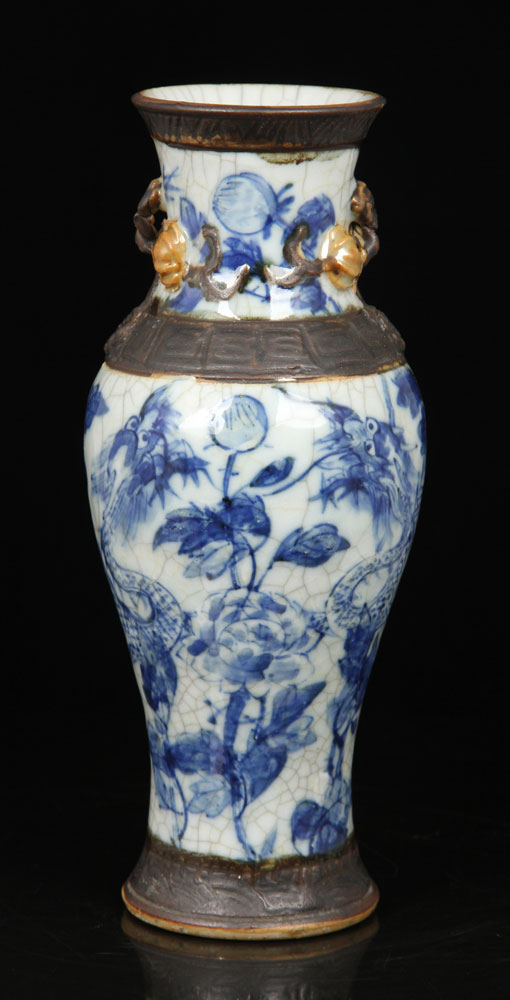 Appraisal: - Chinese Blue and White Crackle Glaze Vase Chinese blue