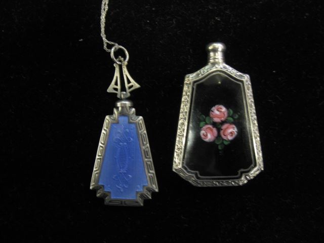 Appraisal: Enameled Sterling Perfumes one a pendant both Deco era