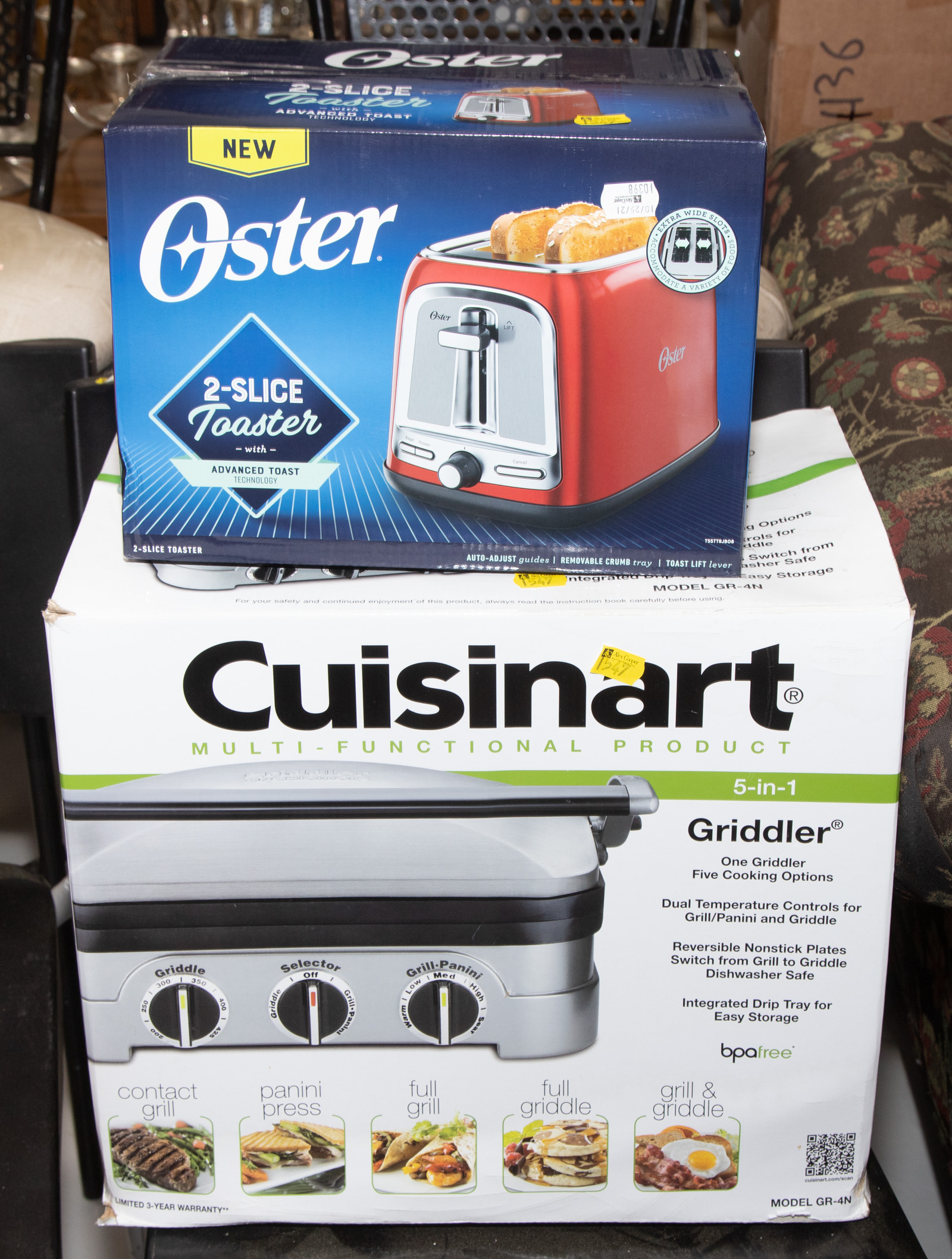 Appraisal: OSTER TWO SLICE TOASTER CUISINART GRIDDLER Both with original boxes