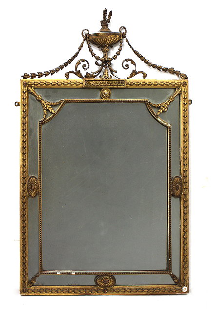 Appraisal: A GILT FRAMED RECTANGULAR WALL MIRROR with urn crest supporting