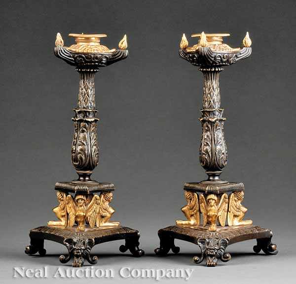 Appraisal: A Rare Pair of Regency Gilt and Patinated Bronze Candleholders