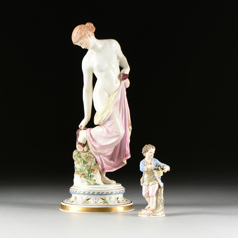 Appraisal: TWO MEISSEN POLYCHROME PAINTED PORCELAIN FIGURES UNDERGLAZE AND INCISED MARKS