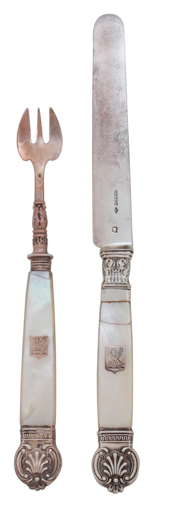 Appraisal: Sale Lot A French Silver and Mother-of-Pearl Handled Fruit Knives