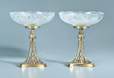 Appraisal: Pair crystal ormolu tazza cut glass bowls with diamond crosshatch