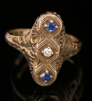 Appraisal: Edwardian Diamond and Sapphire Gold Ring k yellow gold ring