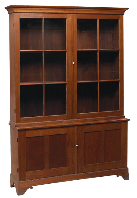 Appraisal: Americana cupboard c step-back form in walnut with beaded trim