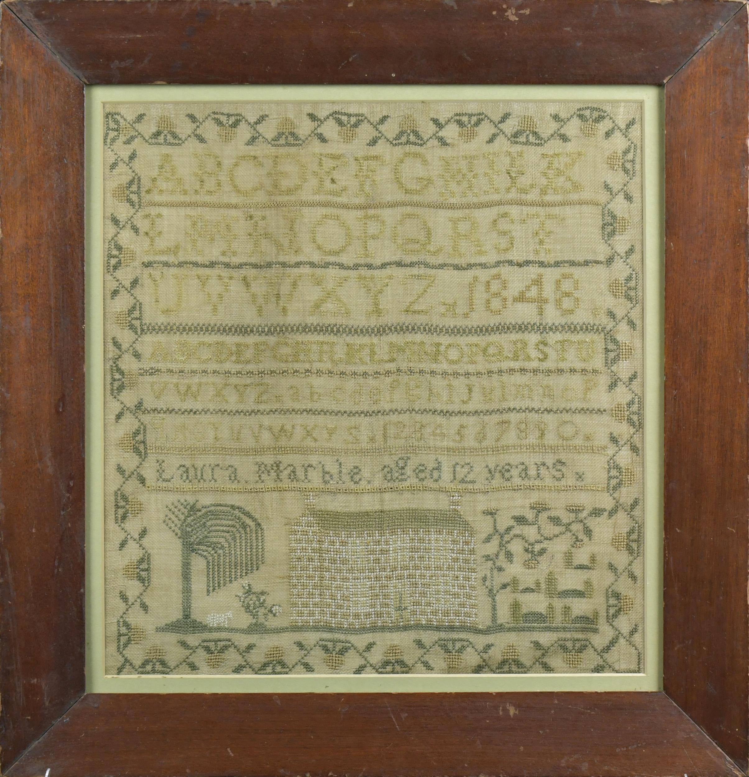 Appraisal: AMERICAN SAMPLER LAURA MARBLE Mid th C American alpha-numerical sampler