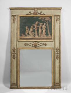 Appraisal: Louis XV-style Trumeau Painted and Parcel-giltwood Mirror France th century