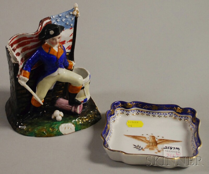 Appraisal: Staffordshire Pottery George Washington Match Holder and an Eagle-decorated Dish