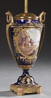 Appraisal: Sevres Style Cobalt Porcelain Bronze Mounted Urn early th c