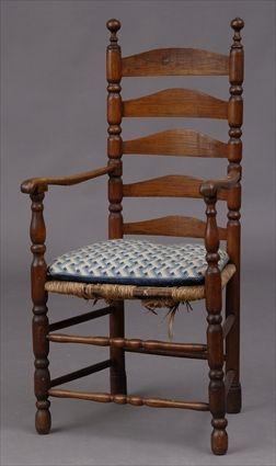 Appraisal: NEW ENGLAND RUSH-SEAT TURNED ARMCHAIR x x in