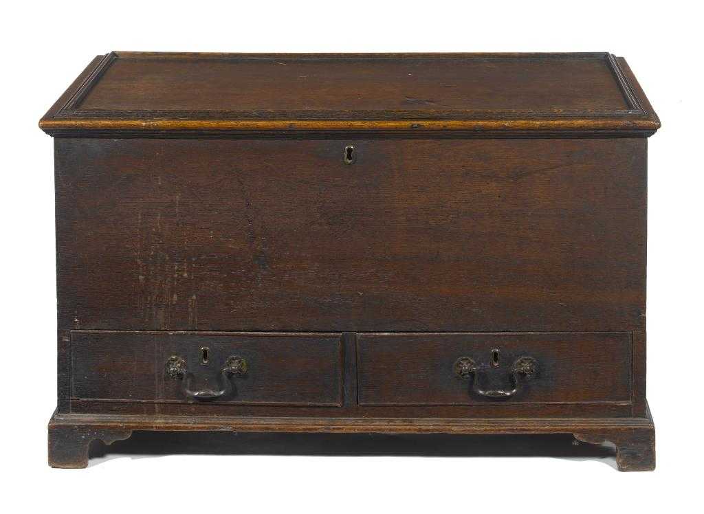 Appraisal: A OAK AND DEAL MULE CHEST the lid with applied