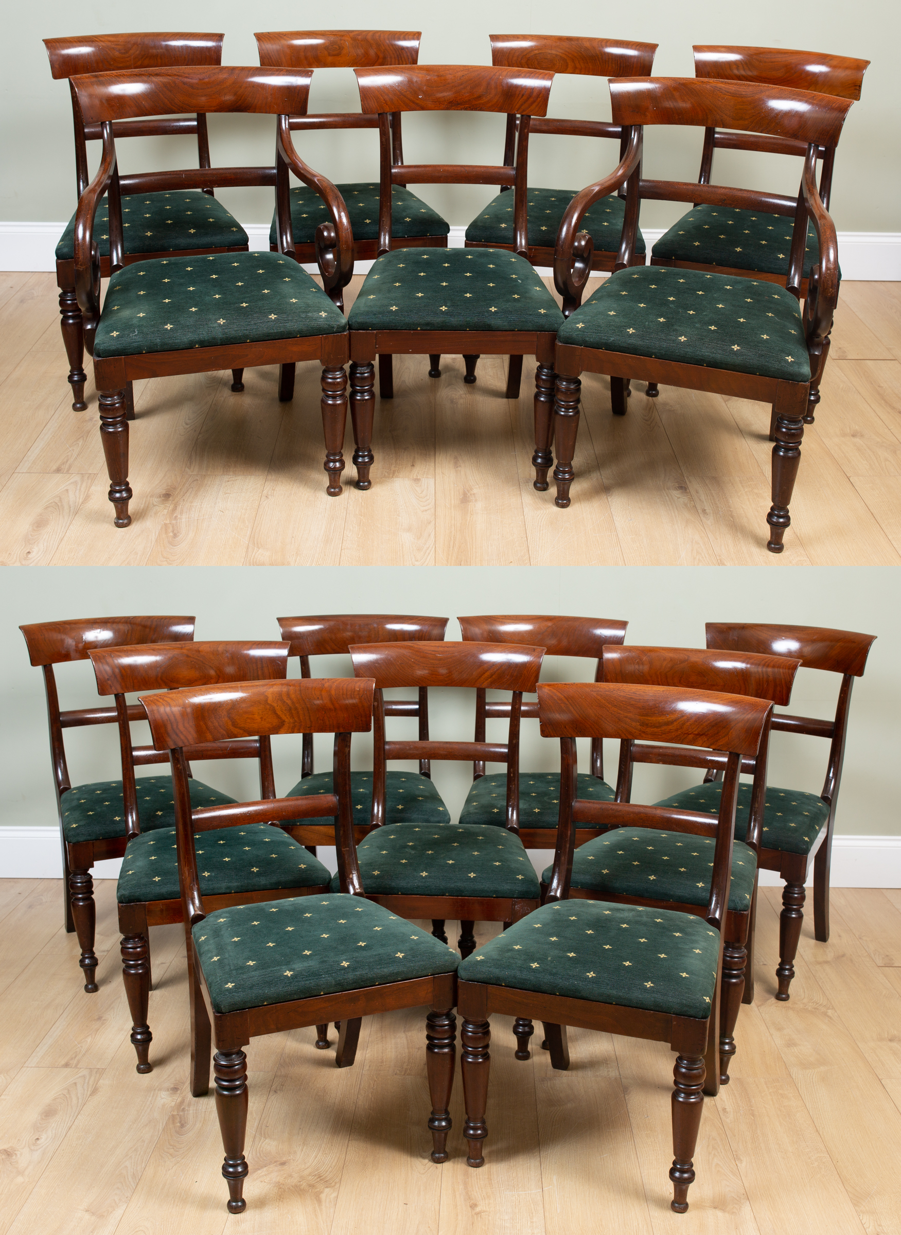 Appraisal: A set of sixteen Regency-style mahogany bar back dining chairs