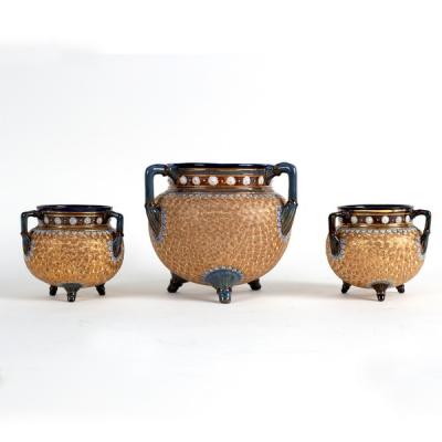 Appraisal: Three Royal Doulton stoneware cauldrons comprising a pair and one