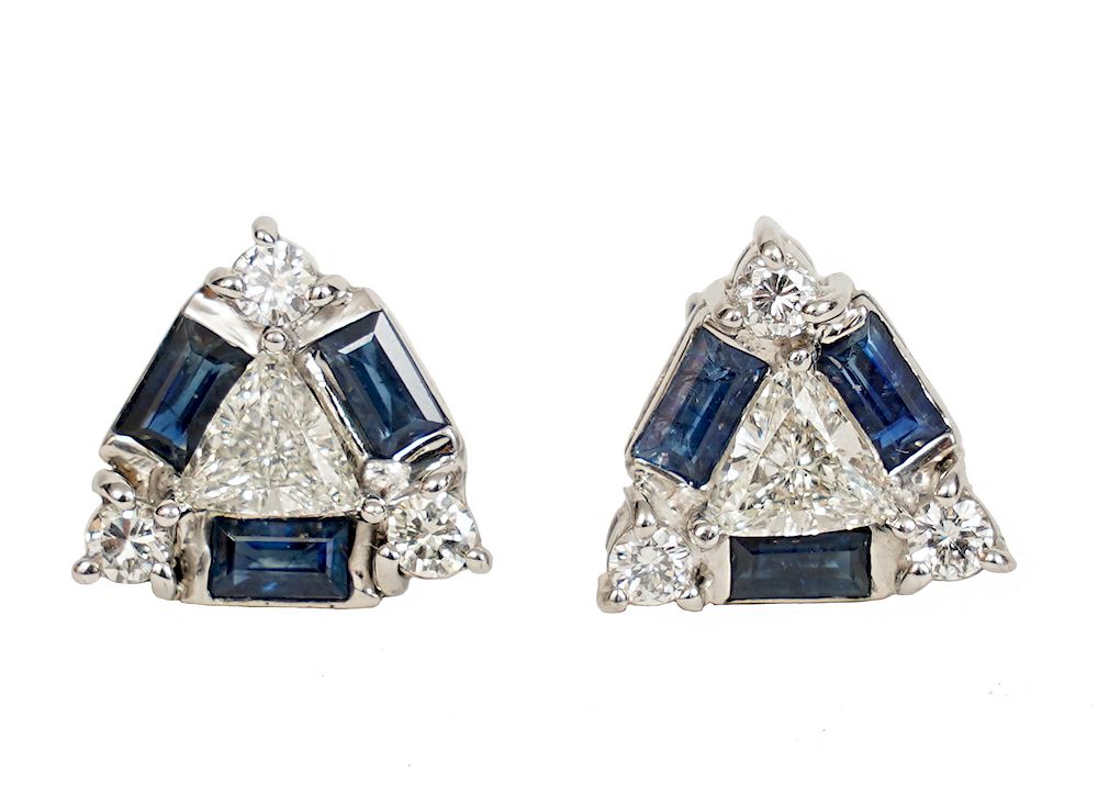 Appraisal: Sapphire Diamond K Pierced Earrings Pair of diamond sapphire and