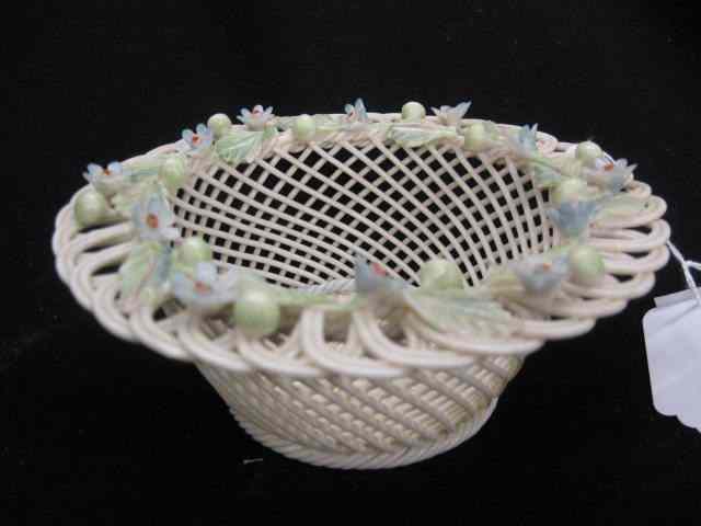 Appraisal: Irish Belleek Porcelain Basket applied berry floral '' diameter ''