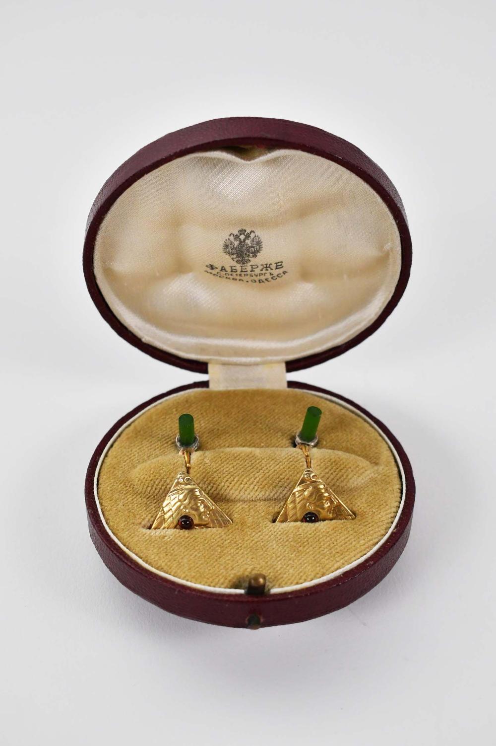 Appraisal: PAIR OF RUSSIAN DIAMOND GOLD JADE CUFFLINKSMarked with initials appearing