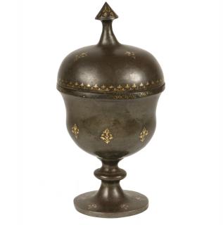 Appraisal: PERSIAN QAJAR PERIOD LIDDED GOBLET Covered Chalice in Iron with