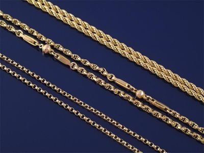 Appraisal: A gold fancy link longuard chain cm g A gold