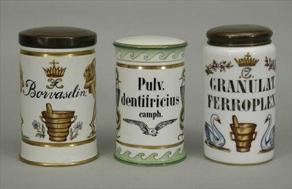 Appraisal: Three French Porcelain Apothecary Jars