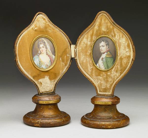 Appraisal: A group of two oval portrait miniatures on ivory depicting