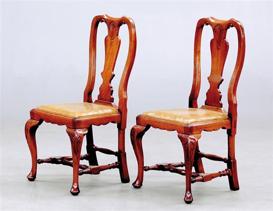 Appraisal: Four Queen Anne style mahogany side chairs scrolling vertical stiles