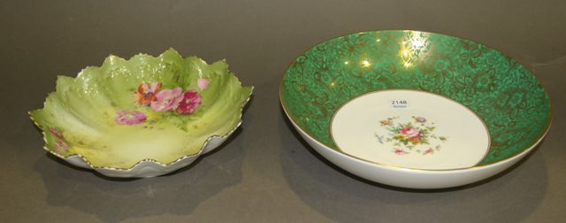 Appraisal: A Minton green ground bowl painted with flowers gilt mark