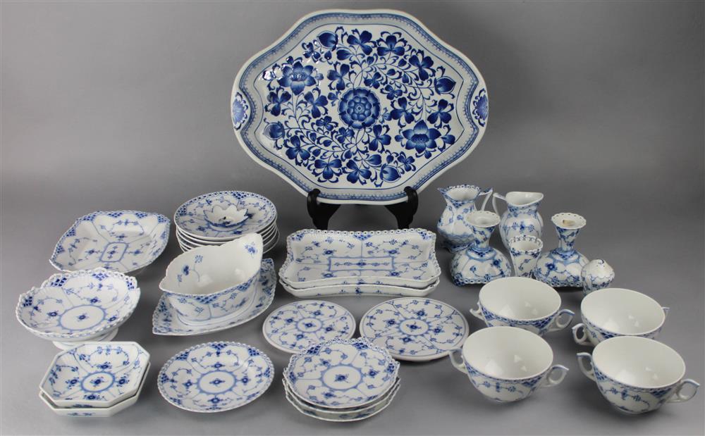 Appraisal: ROYAL COPENHAGEN BLUE FLUTED LACE MIXED PATTERNS PARTIAL SERVICE including