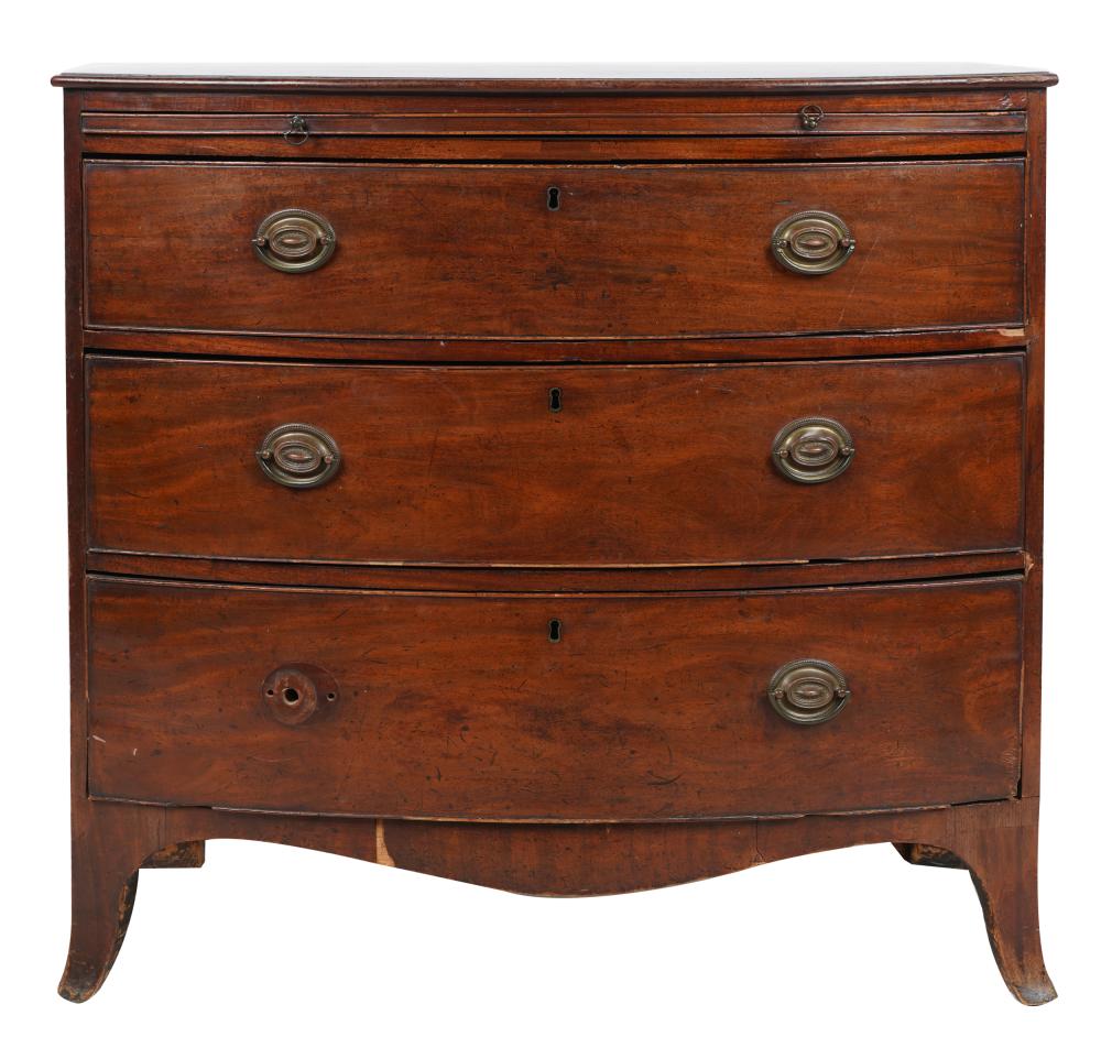 Appraisal: HEPPLEWHITE MAHOGANY BACHELOR CHESTearly th century the bowfront case fitted