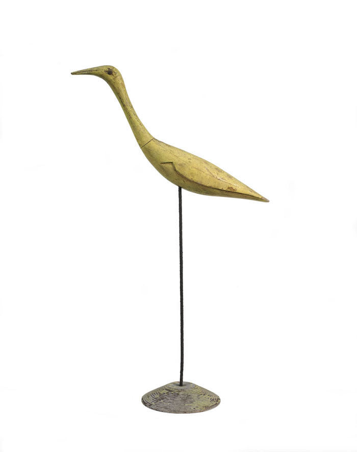 Appraisal: AMERICAN STYLIZED SHOREBIRD STICK-UP DECOY PAINTED YELLOW EARLY TWENTIETH CENTURY