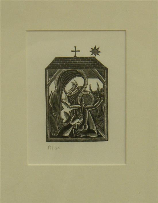 Appraisal: David Jones - 'Nativity with cross and star' unsigned wood