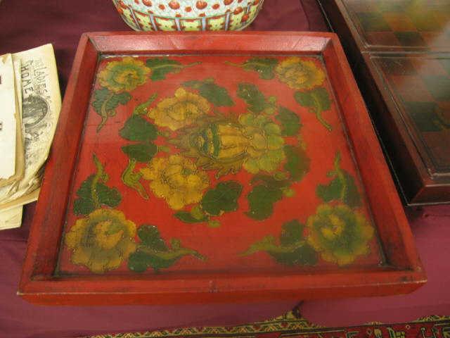 Appraisal: Oriental Wooden Tray floral decor