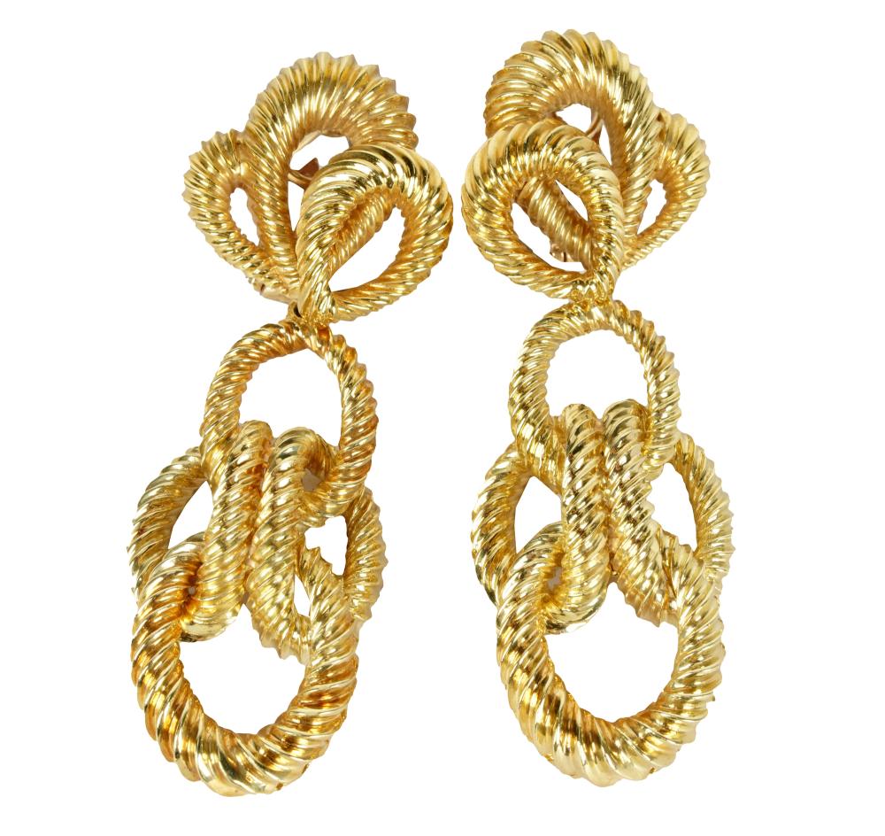 Appraisal: PAIR OF DUNAY KARAT YELLOW GOLD DAY-NIGHT EARRINGSwith convertible drop