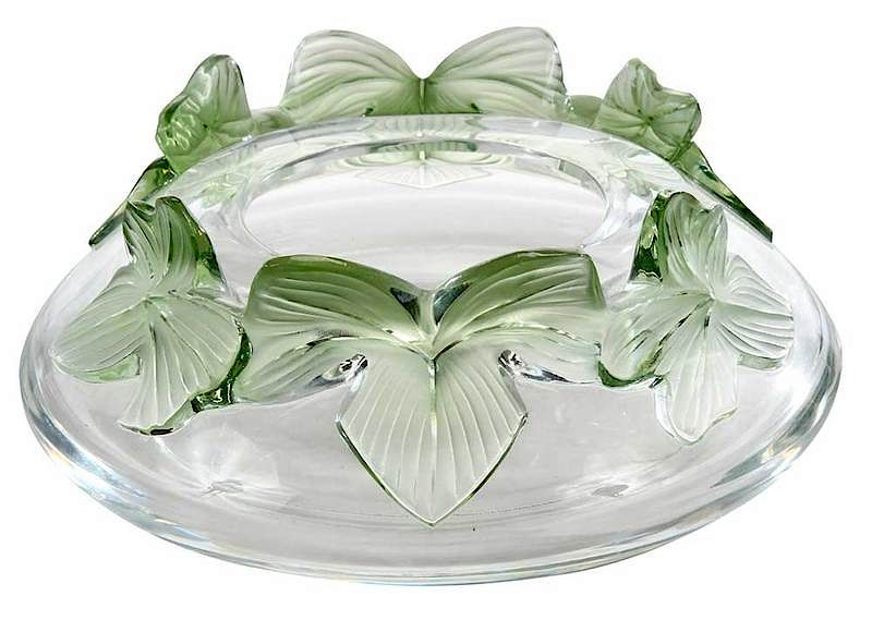 Appraisal: Lalique Lierre Bowl with green leaves on a clear glass