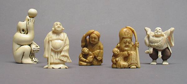 Appraisal: A group of Japanese style ivory and marine ivory figure