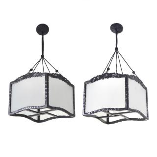 Appraisal: Pair Chinese hardwood ceiling lanterns Pair Chinese hardwood ceiling lanterns