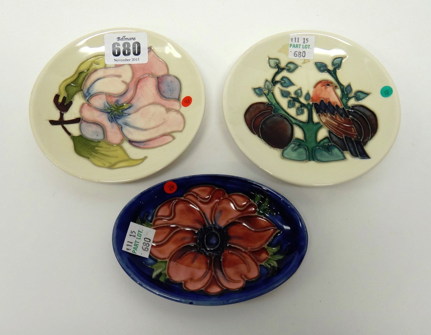 Appraisal: Three Moorcroft dishes and a small bowl of various patterns