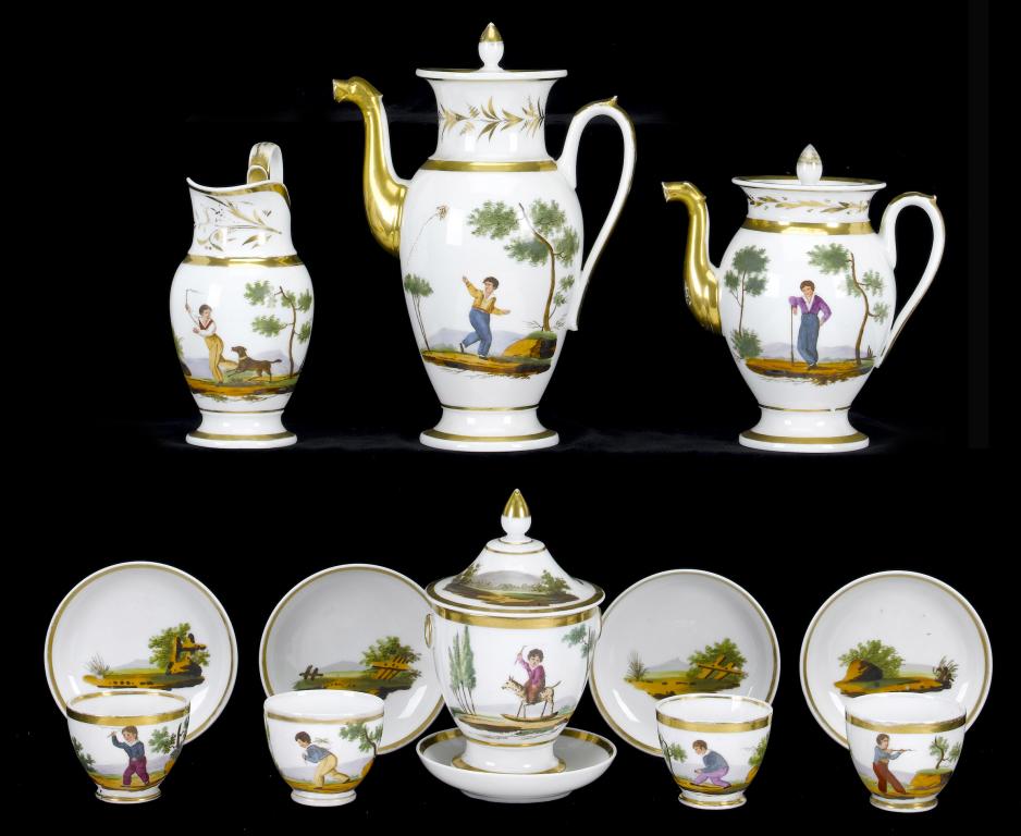 Appraisal: A FRENCH COFFEE SERVICE painted with a boy on a