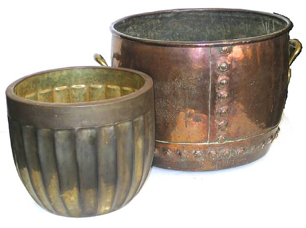 Appraisal: A copper cauldron th th century Flanked by brass handles