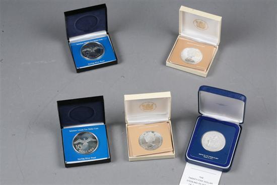 Appraisal: FIVE SILVER PROOF COINS Two Cook Islands five dollar silver