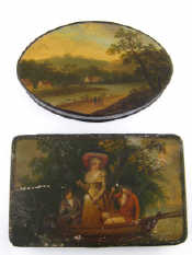 Appraisal: Two th century European painted tin boxes the hinged lids